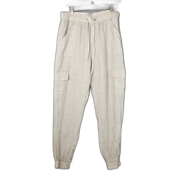 Nicloe Miller Linen Cargo Joggers Size Large European Flax Pull On Pants - Picture 1 of 6